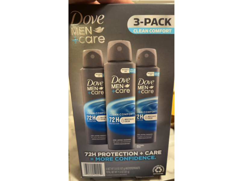 Dove Men + Care Antiperspirant Dry Spray, Clean Comfort, 3.8 oz/107 g, Pack of 3