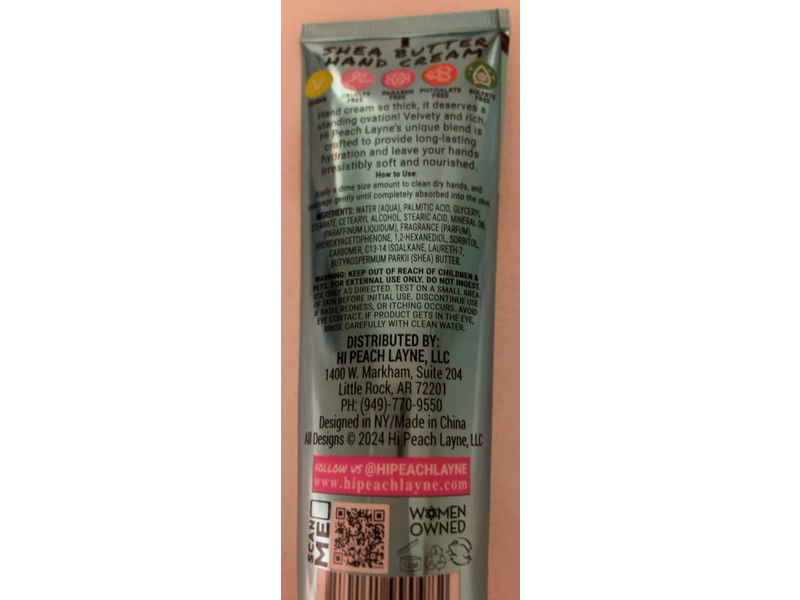 Hi Peach Layne Shea Butter Hand Cream, Citrus & Sandalwood, 3 oz/85 g