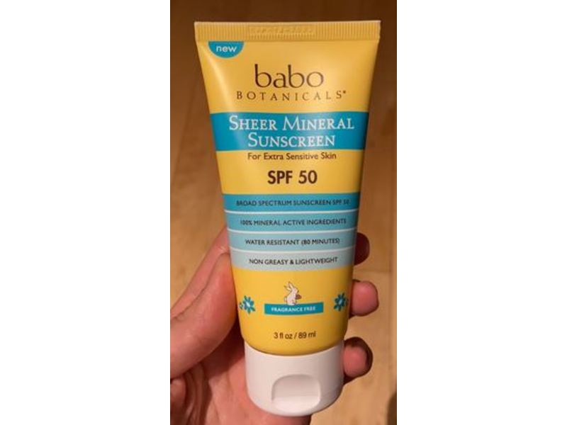 Babo Botanicals Sheer Mineral Sunscreen Lotion, SPF 50, Fragrance Free, 3 fl oz/ 89 mL