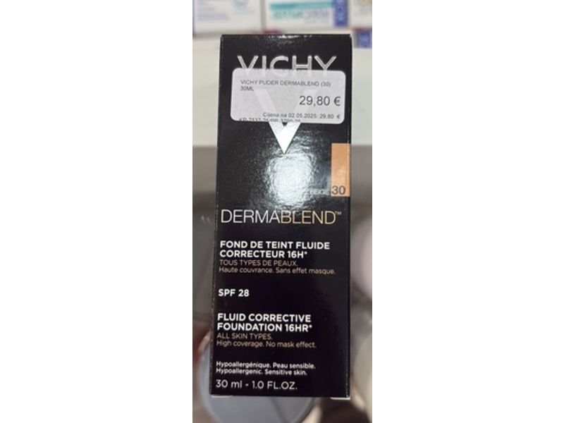 Vichy Derama Blend Foundation, Beige 30, spf 28, 1 fl oz/30 mL