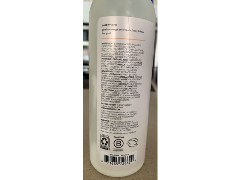 Thrive Market F.a.e Nourishing Body Lotion, Coconut Vanilla,16 fl oz/473 mL