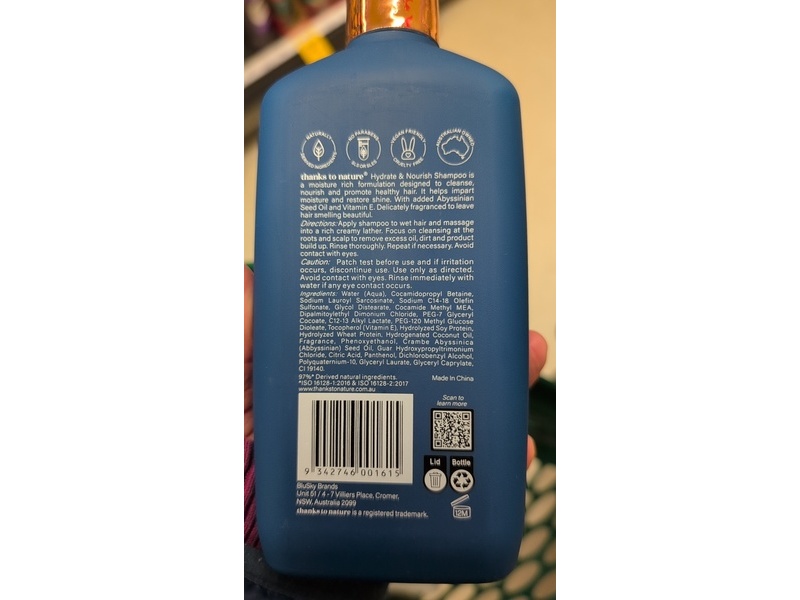 Thanks To Nature Hydrate & Nourish Shampoo, Abyssinian Oil, 16.9 fl oz/500 mL