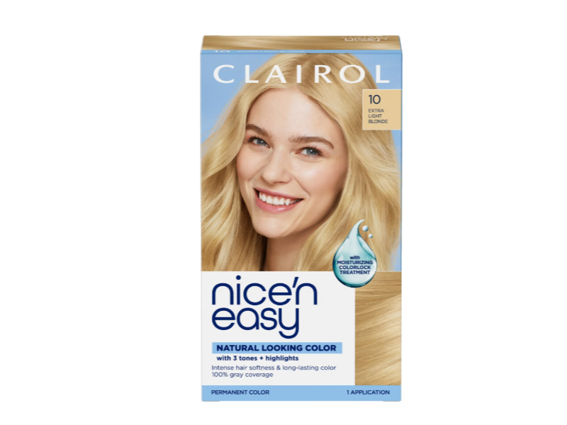 Clairol Nice'n Easy 3 Tones+Highlights Permanent Hair Color, 10 Extra Light Blonde, 1 Application