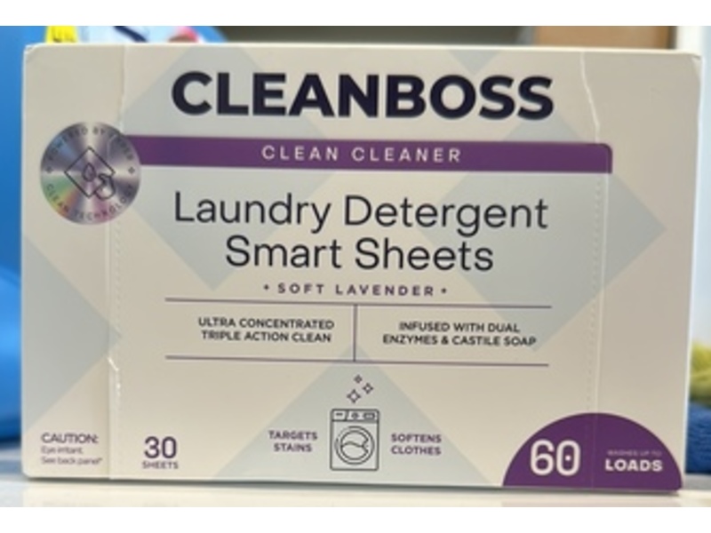 CleanBoss Laundry Detergent Smart Sheets, Soft Lavender, 60 Loads, 30 Sheet