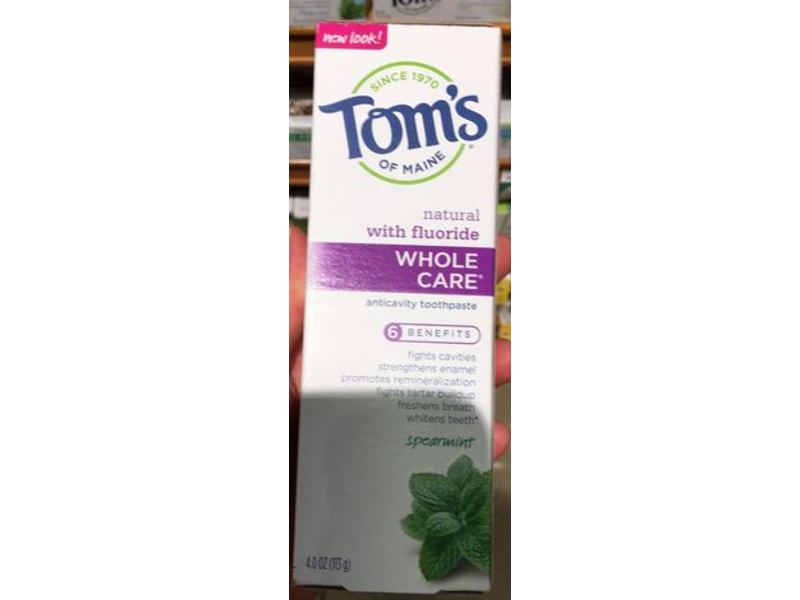 Tom's of Maine Whole Care Anticavity Toothpaste, Spearmint, 4 oz/114 g