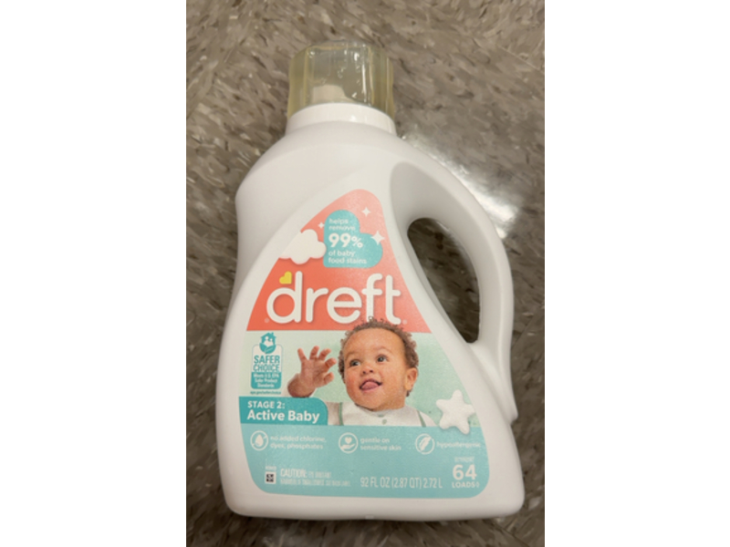 Dreft Active Baby Laundry Detergent, 64 Loads, 92 fl oz/2.72 L