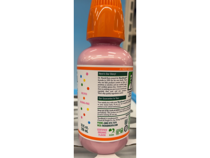 Thera Breath Kids Anticavity Fluoride Oral Rinse, Bubblegum Blast, 10 fl oz/296 mL
