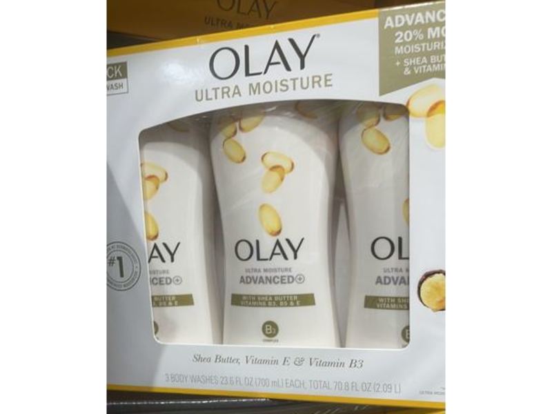 Olay Ultra Moisture Body Wash, Shea Butter + Vitamin E & Vitamin B3, 70.8 fl oz/2.09 L, Pack Of 3