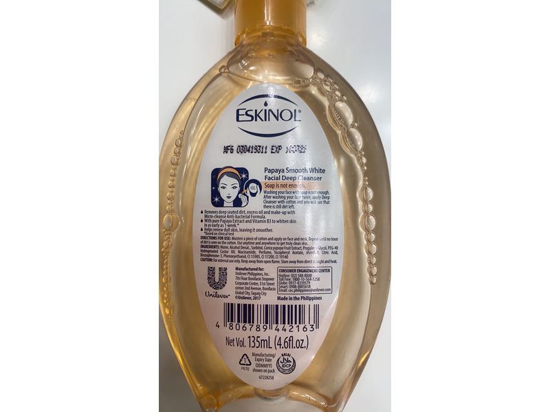 Eskinol Facial Deep Cleanser, Papaya Smooth White, 4.6 fl oz/135 mL