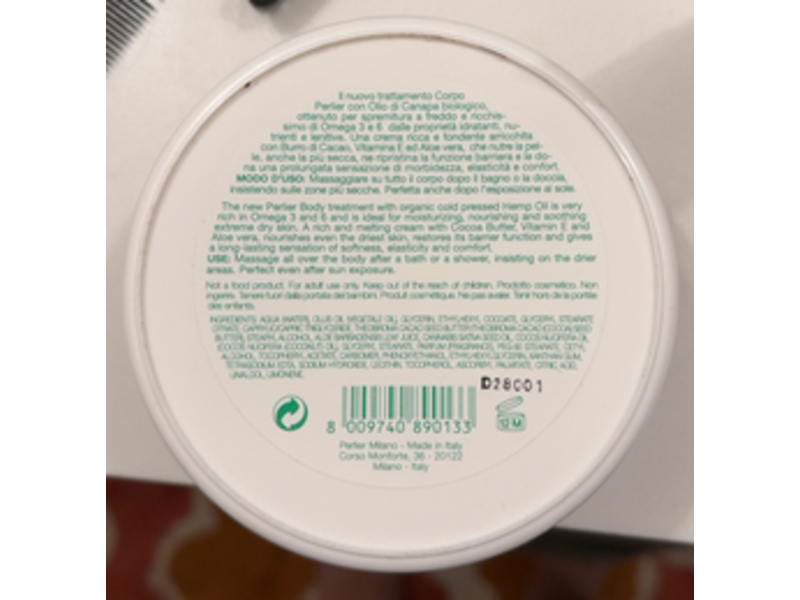 Perlier Hemp Moisturizing Body Cream, 6.7 fl oz/200 mL