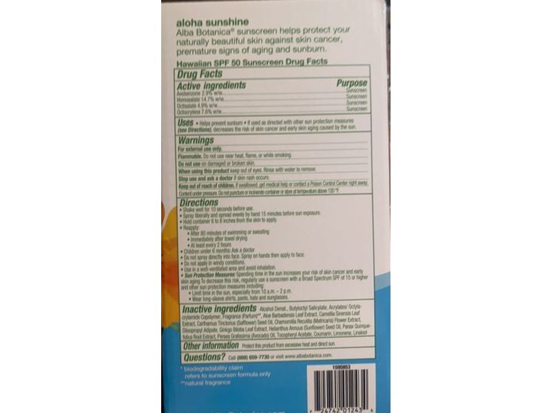 Alba Botanica Hawaiian Coconut Sunscreen, SPF 50, 8 fl oz /226 mL, 2 Count