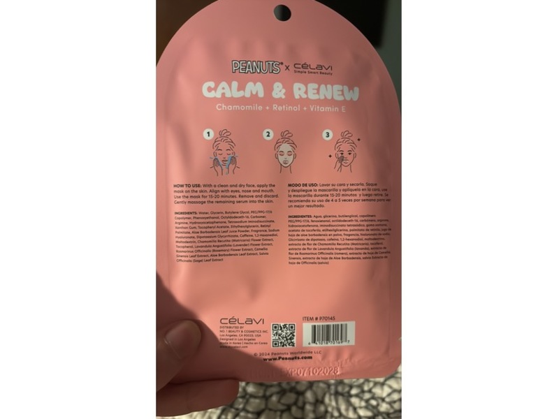 Peanuts X Celavi Calm & Renew Sheet Mask, 1 Count, Pack Of 5