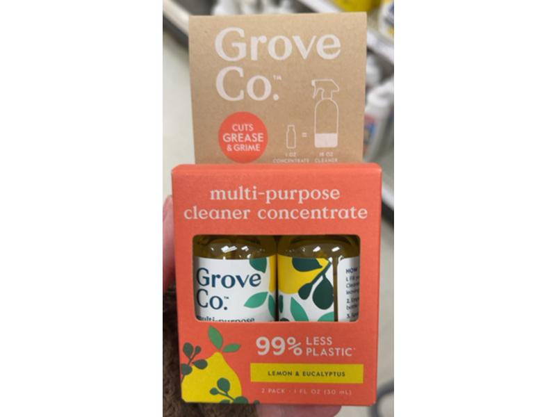 Grove Co Multi-Purpose Cleaner Concentrate, Lemon & Eucalyptus, 1 fl oz/30 mL, Pack Of 2