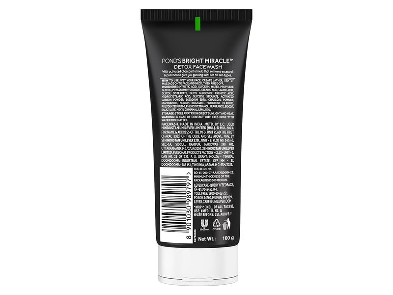 Pond's Bright Miracle Detox Face Wash with Activated Charcoal, 100 g