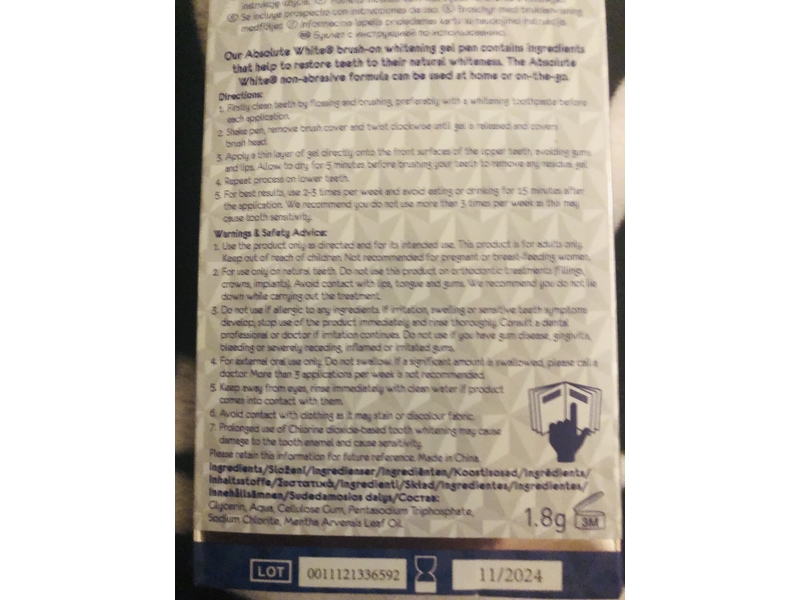 Absolute White Whitening Gel Pen, Soft, 1.8 g