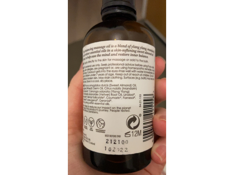 Botanics Mindful Calm Massage Oil, Ylang Ylang & Mandarin, 3.3 fl oz/100 mL