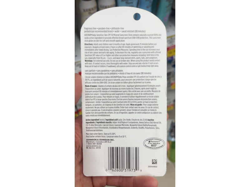 Aveeno Baby Mineral Sunscreen Stick, SPF 50, 13 g