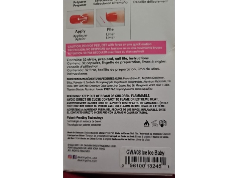 Dashing Diva Glow Real Salon Gel Nail Strips Kit, Ice Ice Baby, 32 Strips