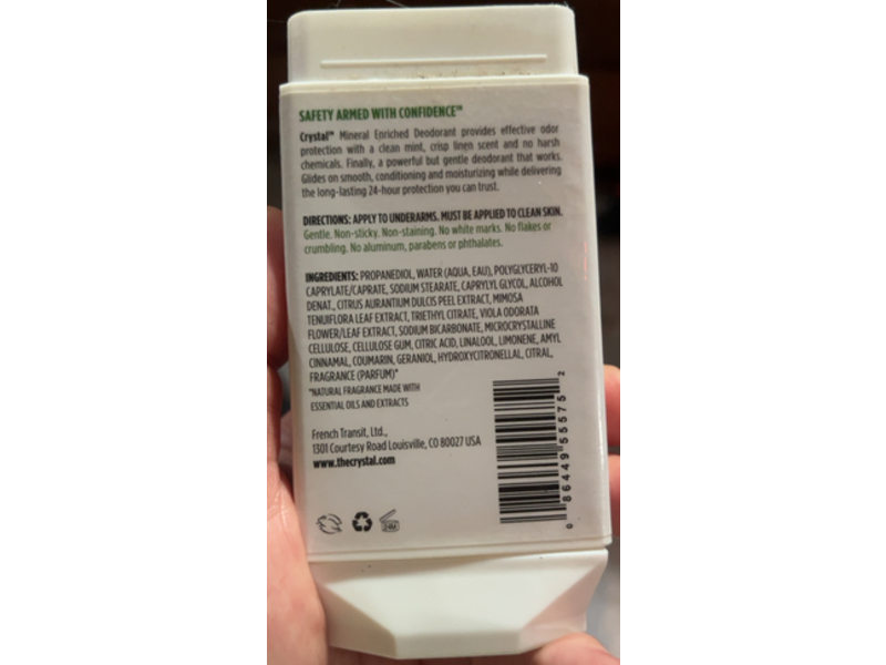 Crystal Mineral Enriched Deodorant, Freshly Minted, 2.5 oz/70 g