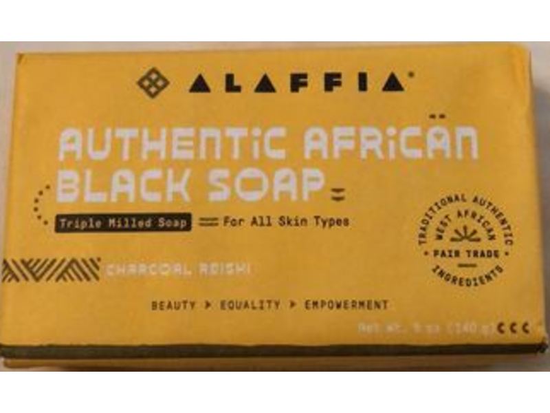 Alaffia Authentic African Black Soap, Charcoal Reishi, Triple Milled, 5 oz/140 g, Pack Of 3