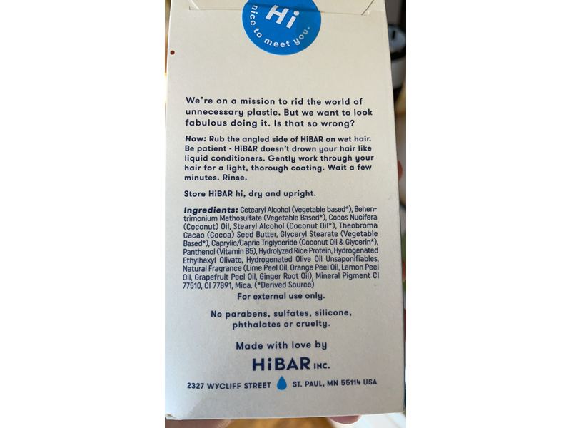 HiBAR Moisturize Solid Conditioner Bar, 2.9 oz|82 g