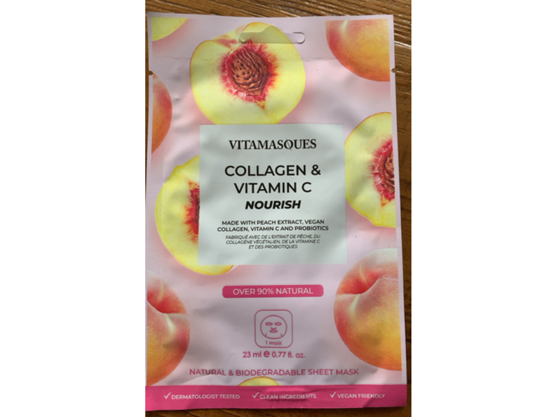 Vitamasques Collagen & Vitamin C Nourish Sheet Mask, Peach , 0.77 fl oz/23 mL