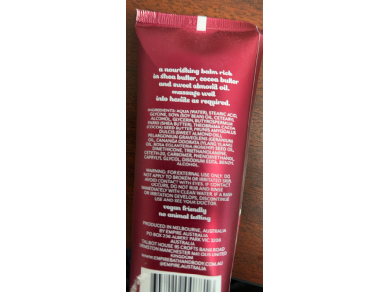 Empire Australia Hand Balm, Geranium & Ylang Ylang, 4.2 fl oz/125 mL