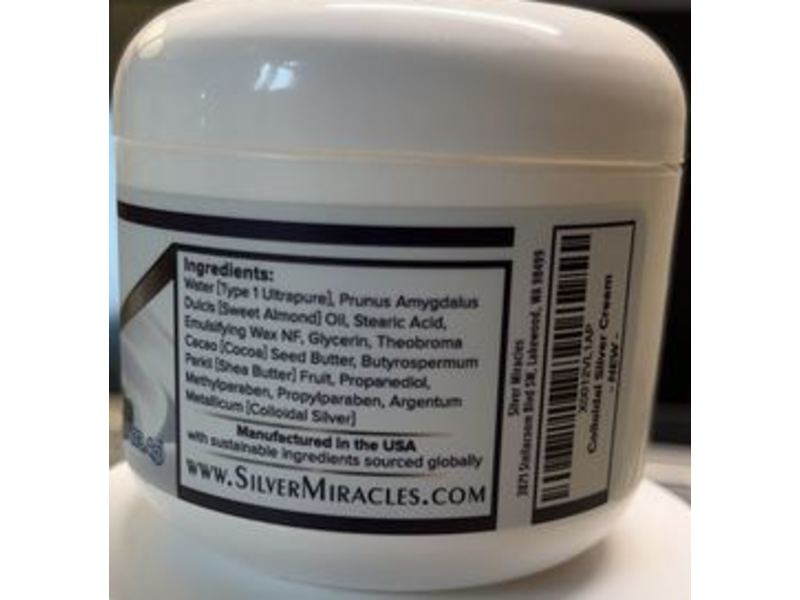 Silver Miracles Colloidal Silver Cream, Unscented, 4 oz/113.4 g