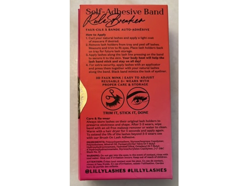 Lilly Lashes 3D Self Adhesive Eyelashes, Rule Breaker, 1 Pair