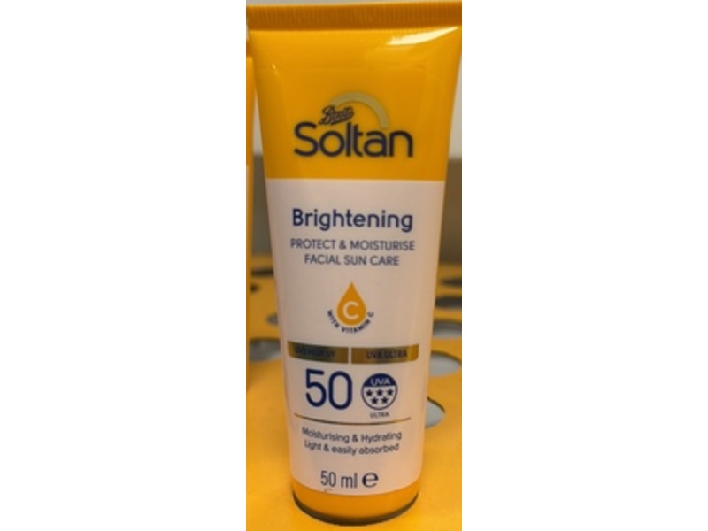 Boots Soltan Brightening Protect & Moisturise Facial Sun Care, SPF 50, 50 mL