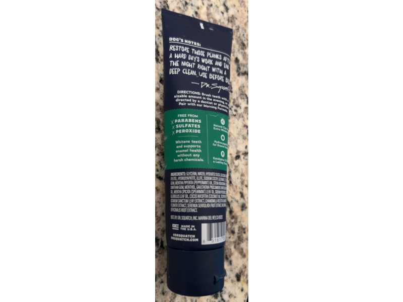 Dr. Squatch Night Time Teeth Whitening Toothpaste, Fluoride-Free, Soothing Spear Mint, 4.7 oz