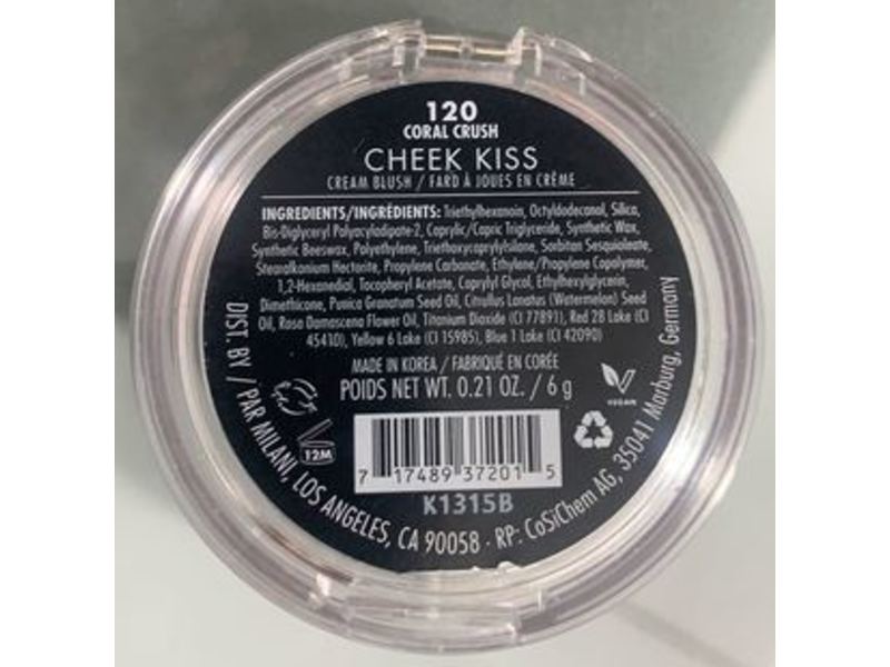 Milani Cheek Kiss Cream Blush, 120 Coral Crush, 0.21 oz/6 g