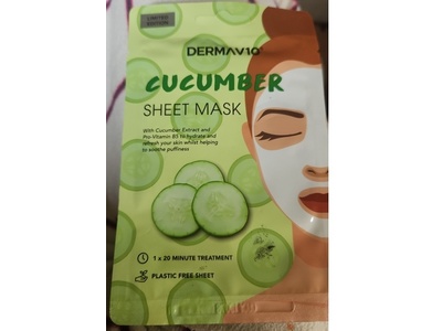 Dermav10 Sheet Mask, Cucumber, 1 Count