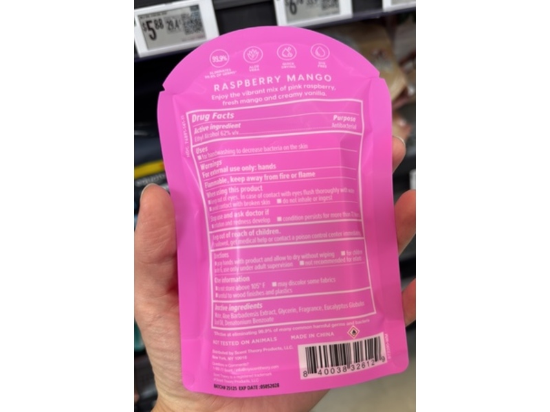 Scent Theory Moisturizing Hand Sanitizer spray, Raspberry Mango, 1 fl oz/30 mL