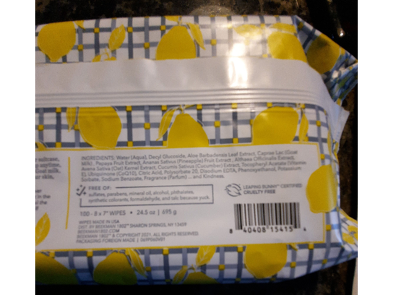 Beekman 1802 Goat Milk Facial Wipes, Sunshine Lemon, 100 Count
