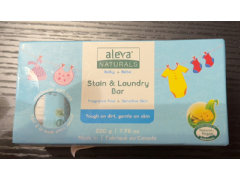 Aleva Naturals Baby Stain & Laundry Bar, Fragrance Free, 7.76 oz/220 g
