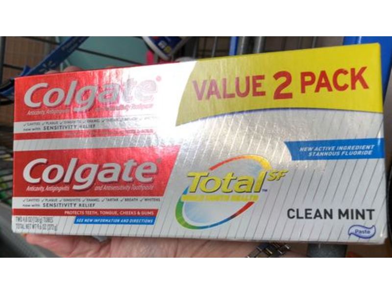 Colgate Total Sf Toothpaste, Clean Mint, 4.8 oz/136 g, Pack Of 2
