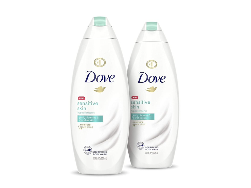 Dove Nourishing Body Wash, Sensitive Skin, 22 fl oz /650 mL, Pack Of 2