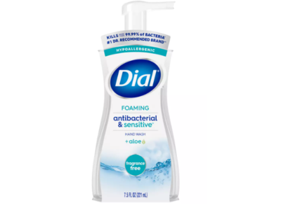Dial Foaming Antibacterial & Sensitive Hand Wash, Fragrance Free +Aloe, 7.5 fl oz