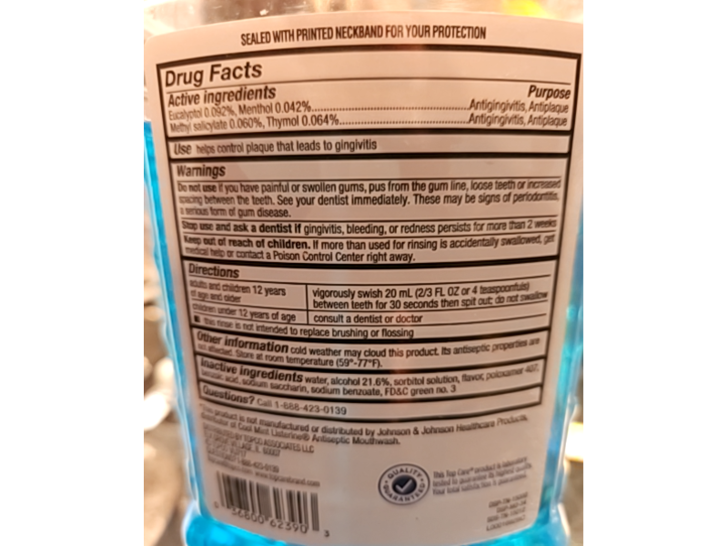 TopCare Everyday Antiseptic Mouthwash, Blue Mint, 50.7 fl oz/1.5 L