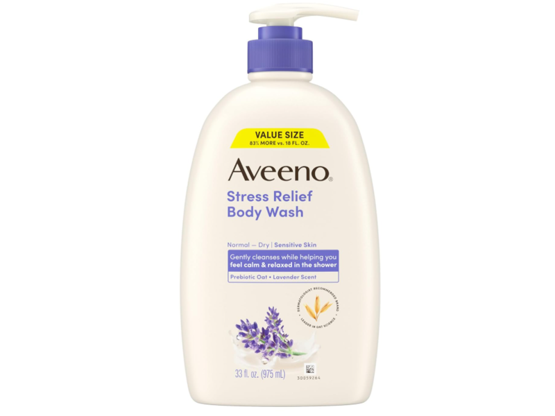 Aveeno Stress Relief Body Wash, Sensitive Skin, Prebiotic Oat + Lavender, 33 fl oz/975 mL