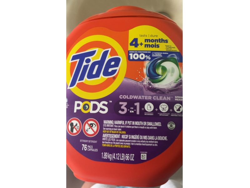 Tide Laundry Detergent Pods, Spring Meadow Scent, 66 oz/1.86 kg, 76 Count