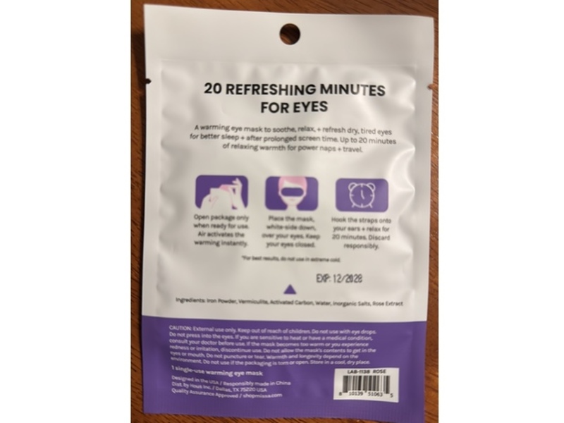 A2O Lab Warming Eye Mask, Rose Scent, 1 Count