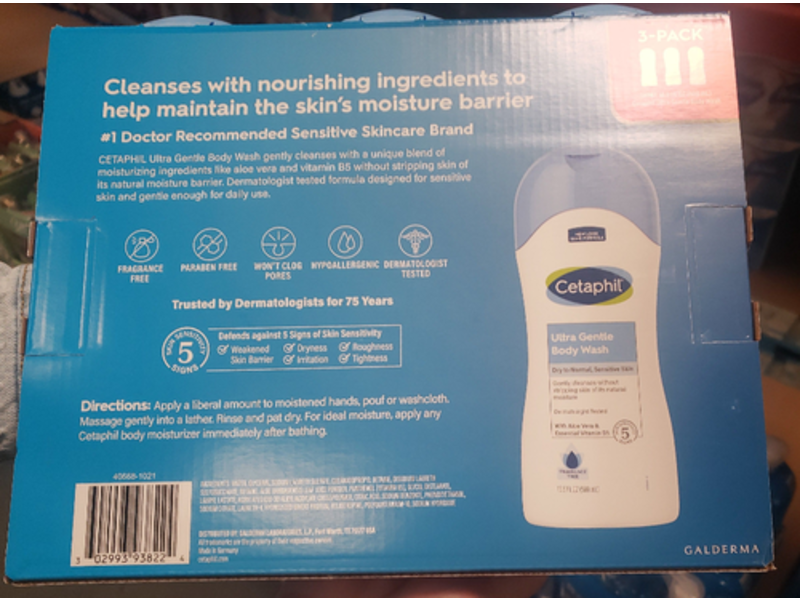 Cetaphil Gentle Body Wash, Fragrance Free, 3 Pack