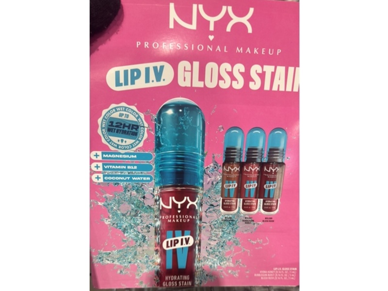 NYX Professional Makeup Lip I.V Gloss Stain Set, Hydra Honey, Bubblegum Burst, Blush Rush