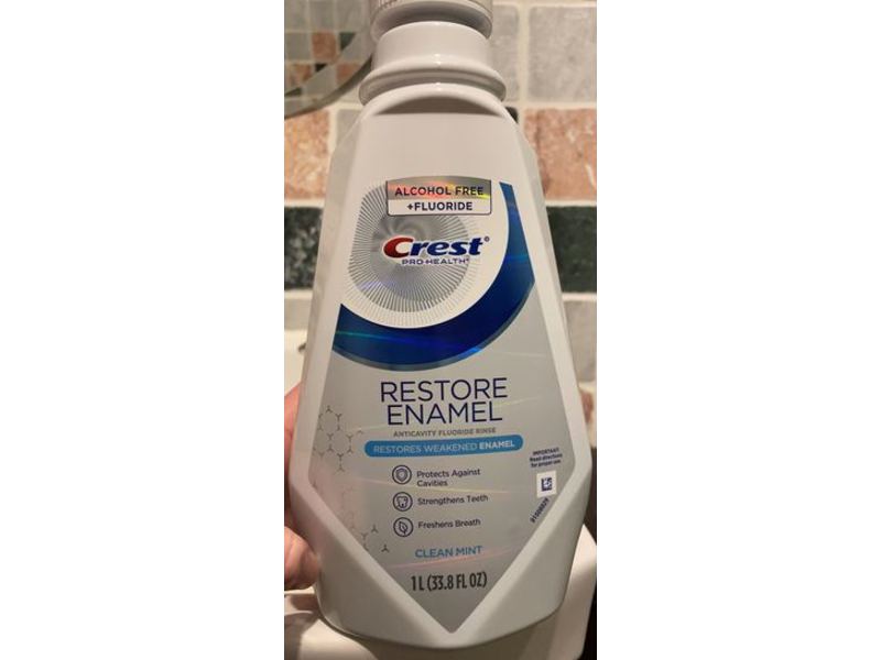 Crest Pro+Health Restore Enamel Anticavity Fluoride Rinse, Alcohol Free, Clean Mint, 33.8 fl oz/1 L