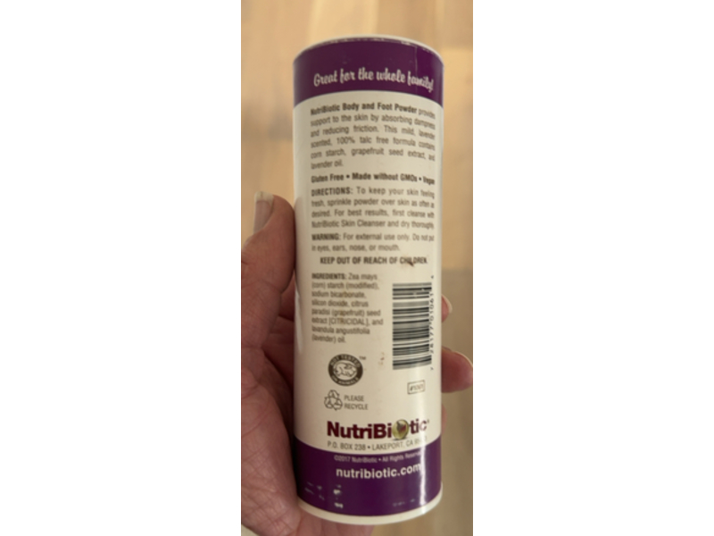 Nutribiotic Body & Foot Powder, Grapefruit Seed Extract + Lavender Oil, 4 oz/113 g