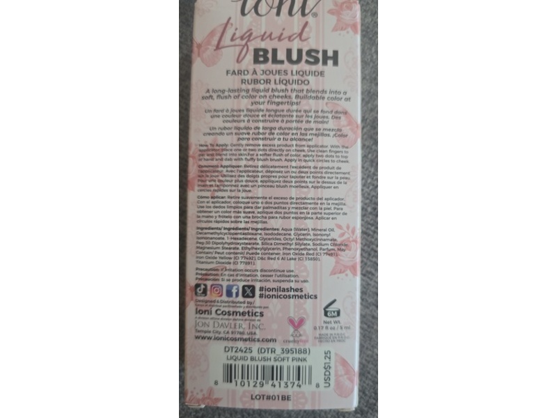 Ioni Cosmetics Liquid Blush, Soft Pink, 0.17 fl oz/5 mL
