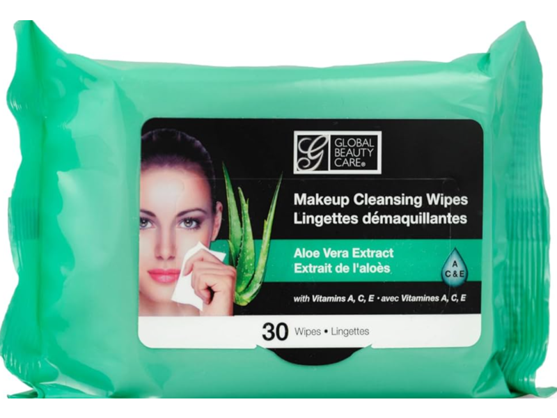 Global Beauty Care MakeUp Cleansing Wipes, Aloe Vera Extract, 30 Count