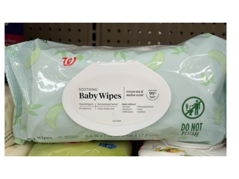 Walgreens Soothing Baby Wipes, Green Tea & Melon, 64 Wipes